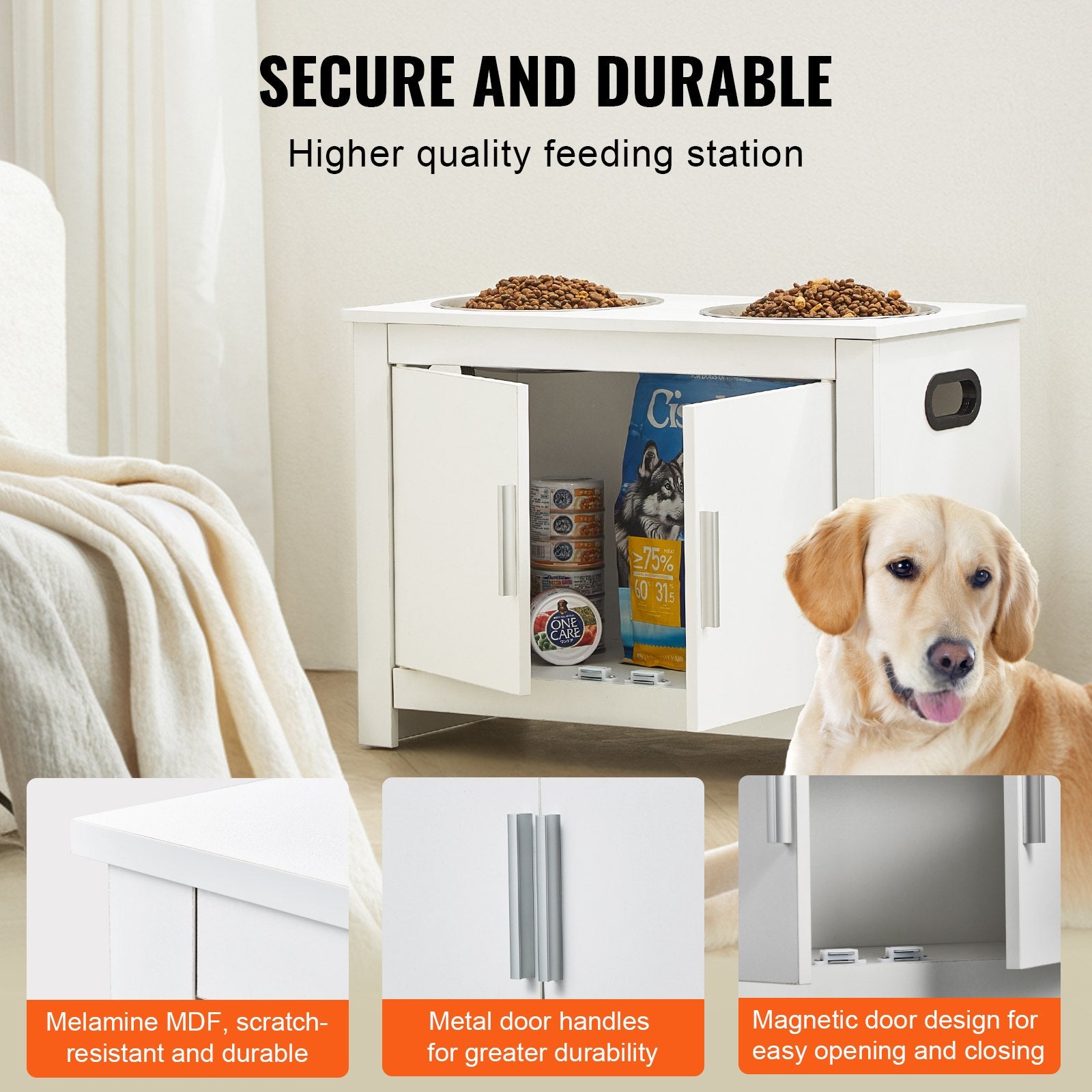Pet Feeding Station w/ 2 Elevated Dog Bowls Dog Food & Toy Storage Cabinet V952-MZCWHSWT17INOQPQNV0