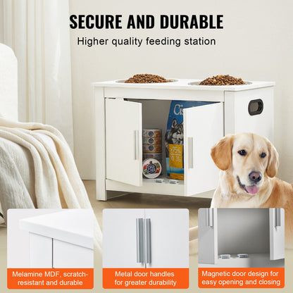 Pet Feeding Station w/ 2 Elevated Dog Bowls Dog Food & Toy Storage Cabinet V952-MZCWHSWT17INOQPQNV0