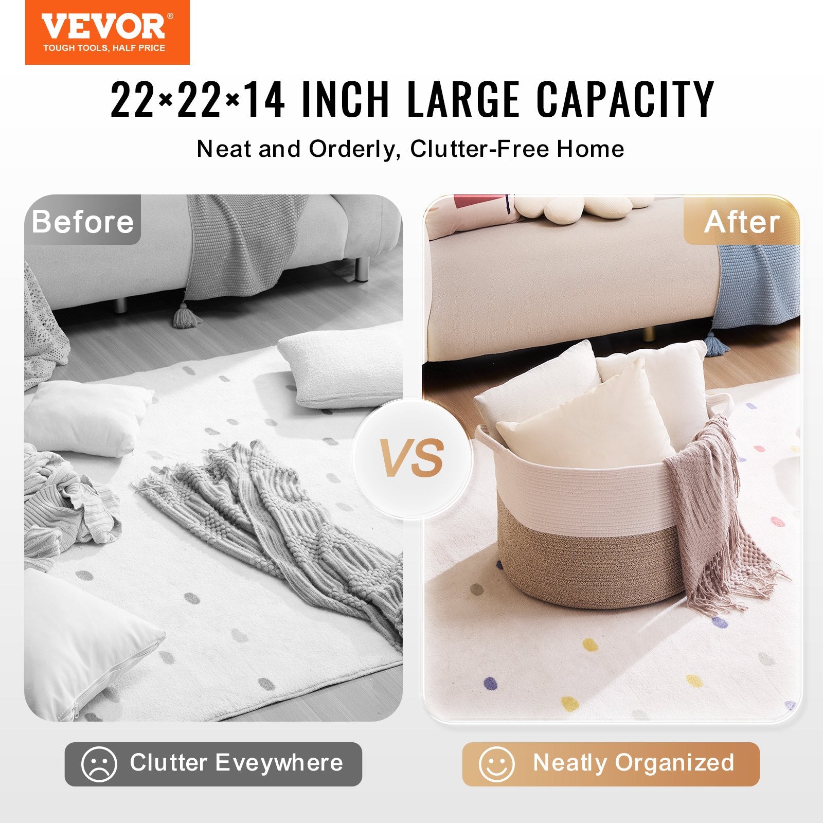 Cotton Rope Storage Basket 87L Woven Blanket Basket 20 x 20 x 14 in V952-MZCWLYZTL22W2SO26V0