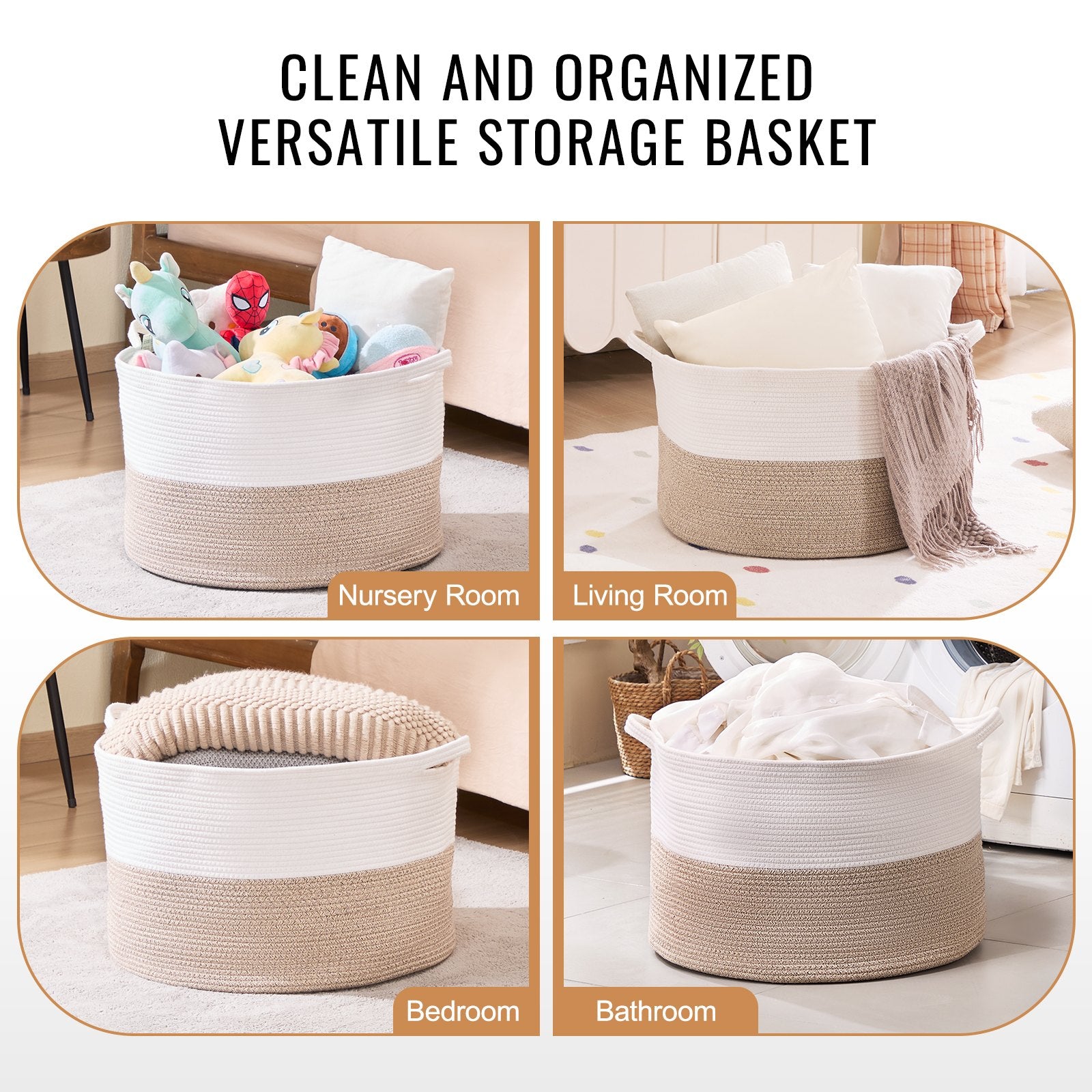 Cotton Rope Storage Basket 87L Woven Blanket Basket 20 x 20 x 14 in V952-MZCWLYZTL22W2SO26V0