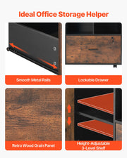 Wood File Cabinet Lockable Mobile Filing Cabinet Open Shelves Rustic Brown V952-MZHXWJJHSZSDBRJA5001V0