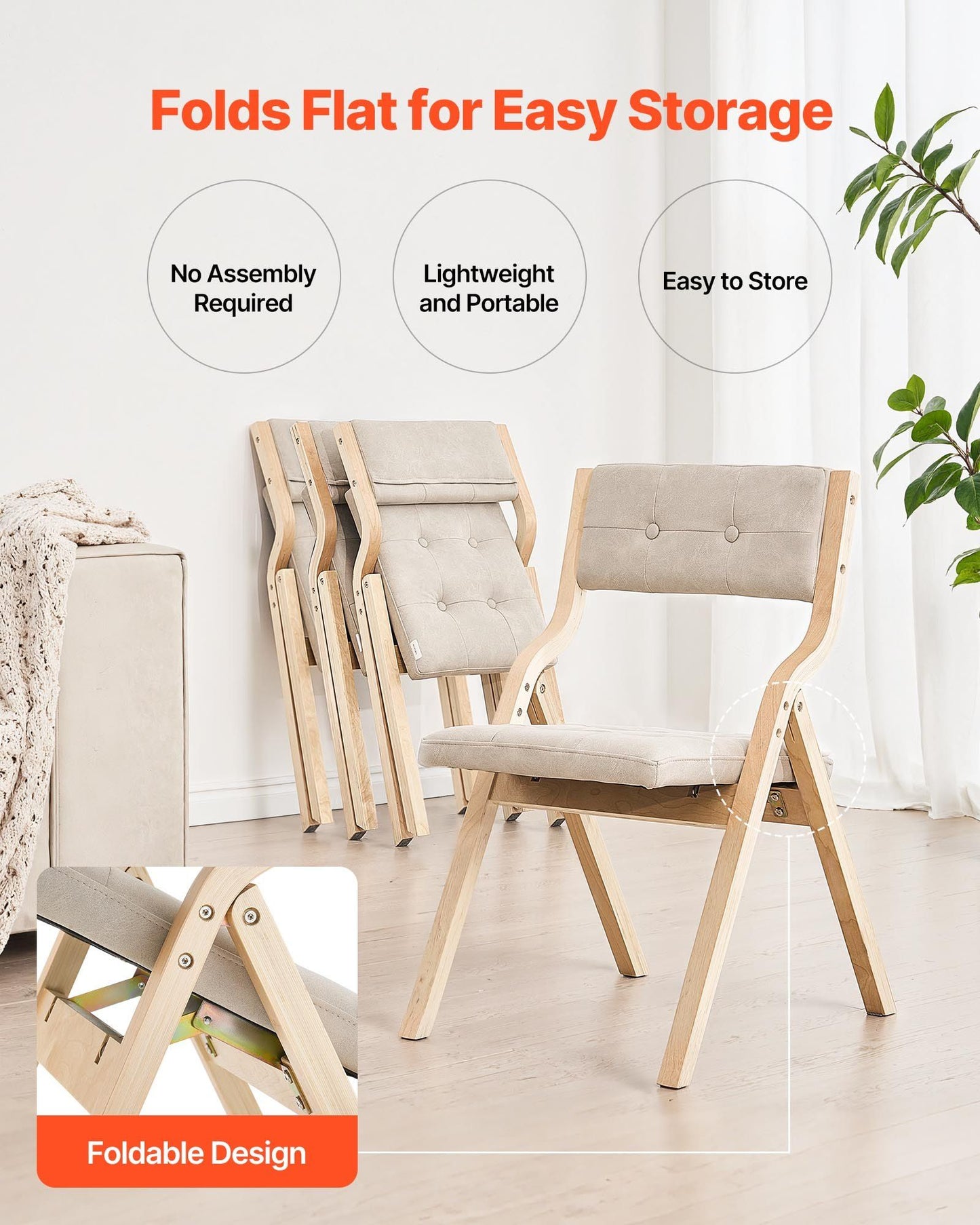 Wooden Folding Chairs with Cushion, Set of 2, Portable Foldable Cushion Chair with Wooden Frame, Modern V952-MZHZZZDYXDFBPPPME001V0
