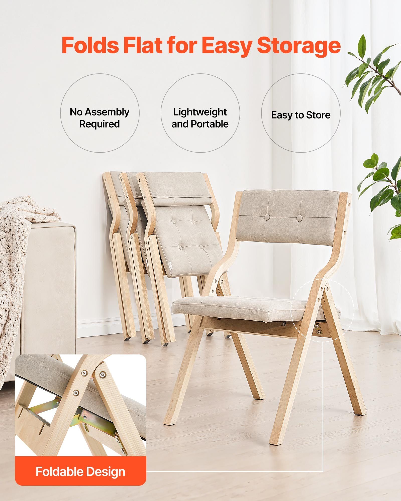 Wooden Folding Chairs with Cushion, Set of 2, Portable Foldable Cushion Chair with Wooden Frame, Modern V952-MZHZZZDYXDFBPPPME001V0