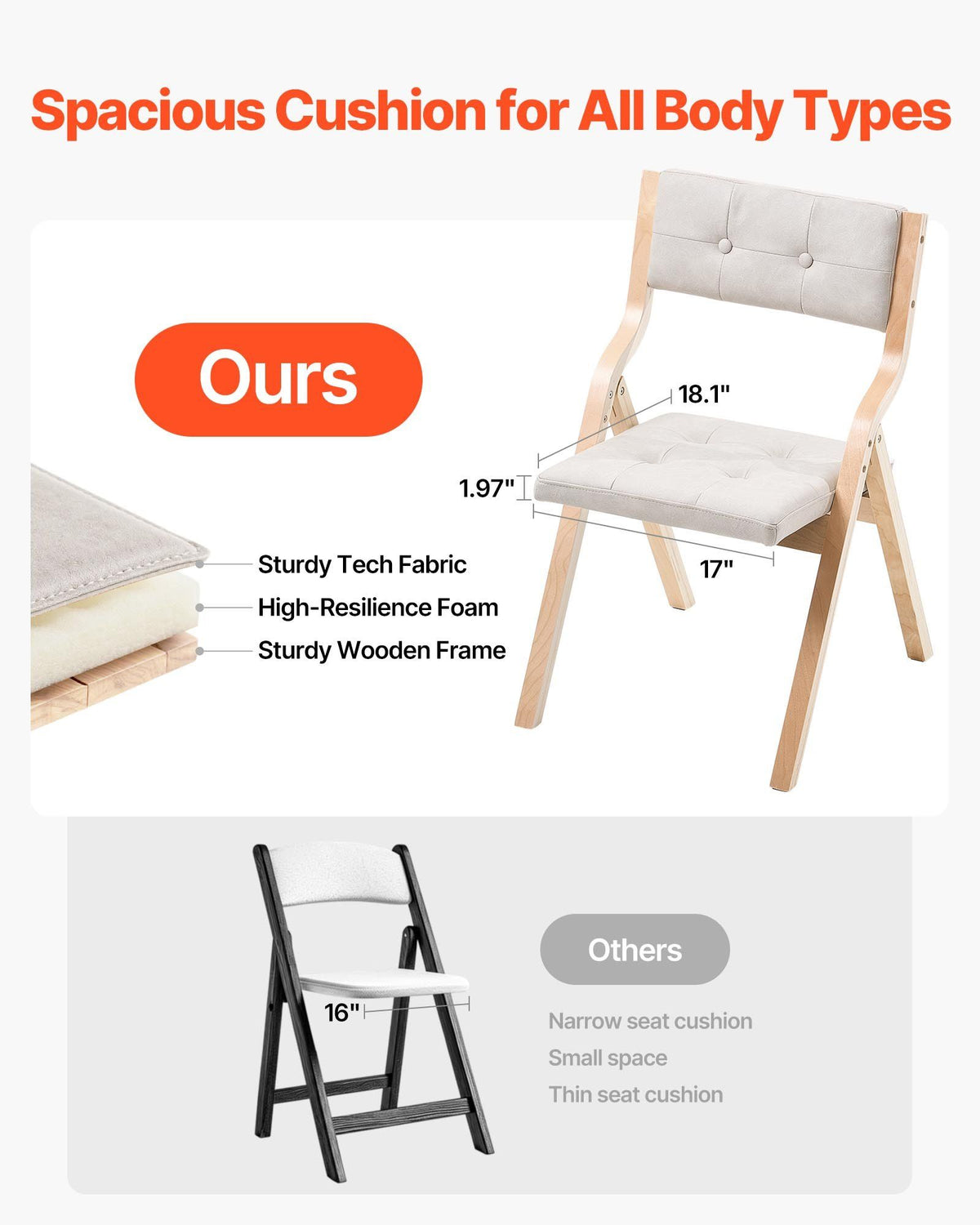 Wooden Folding Chairs with Cushion, Set of 2, Portable Foldable Cushion Chair with Wooden Frame, Modern V952-MZHZZZDYXDFBPPPME001V0