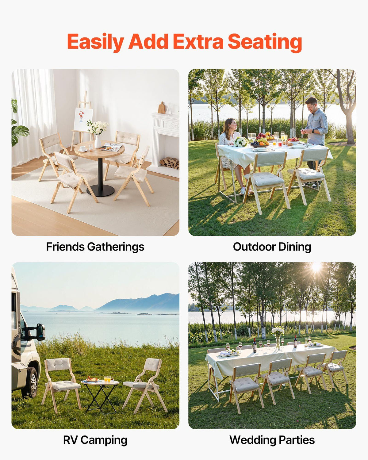 Wooden Folding Chairs with Cushion, Set of 2, Portable Foldable Cushion Chair with Wooden Frame, Modern V952-MZHZZZDYXDFBPPPME001V0