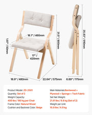Wooden Folding Chairs with Cushion, Set of 2, Portable Foldable Cushion Chair with Wooden Frame, Modern V952-MZHZZZDYXDFBPPPME001V0