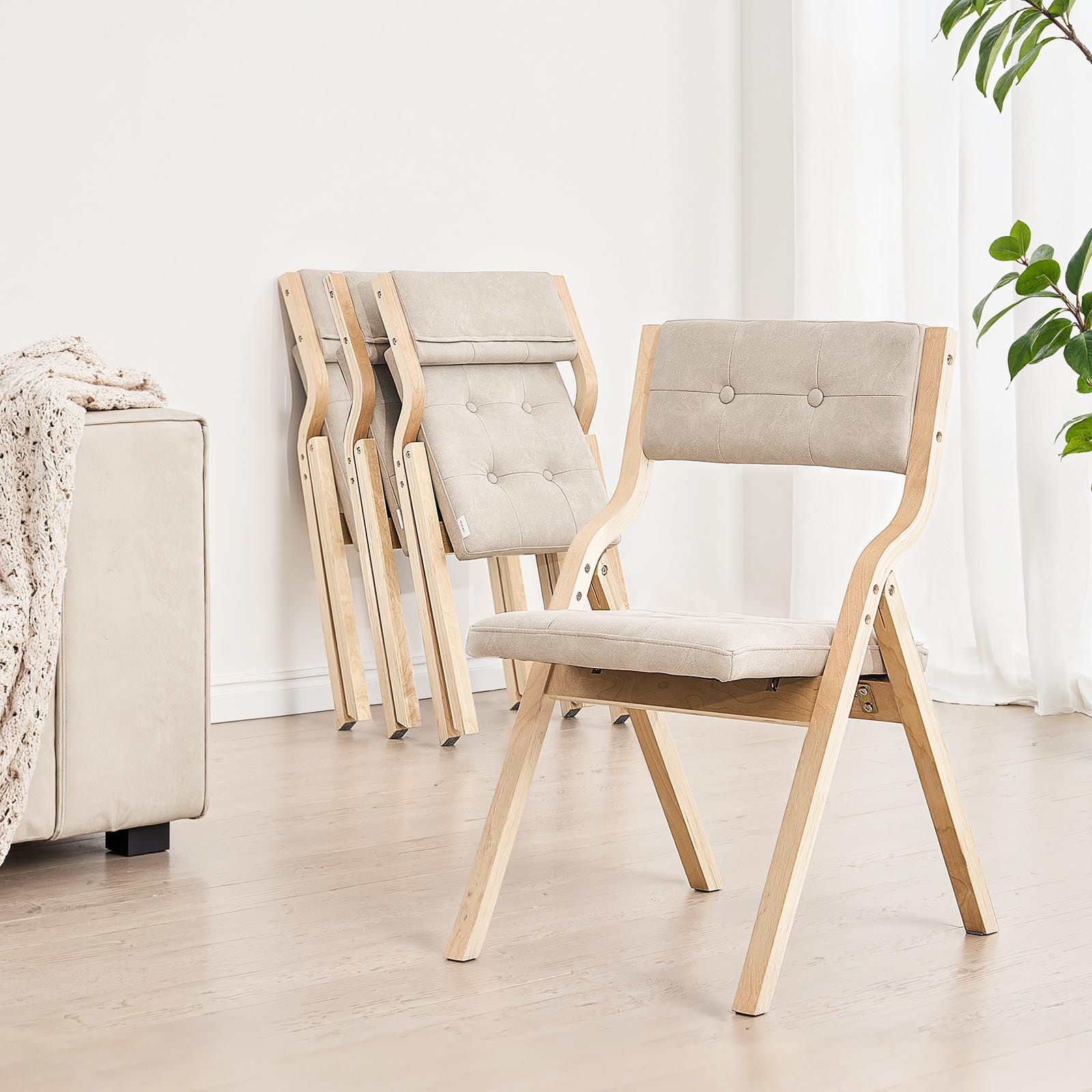 Wooden Folding Chairs with Cushion, Set of 2, Portable Foldable Cushion Chair with Wooden Frame, Modern V952-MZHZZZDYXDFBPPPME001V0