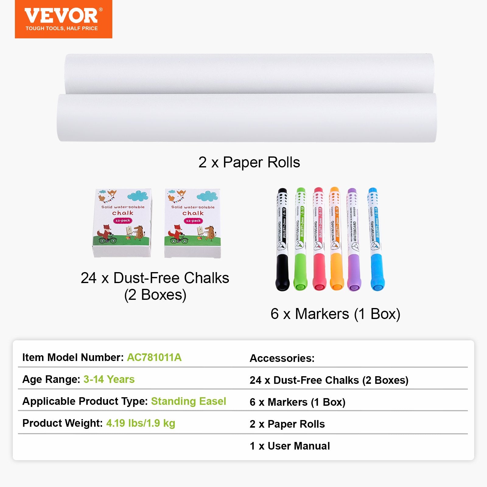 Easel Accessory Set Chalk & Markers & Paper Rolls 32PCS for Standing Easel V952-MZKETHJPJBBH0DQ35V0