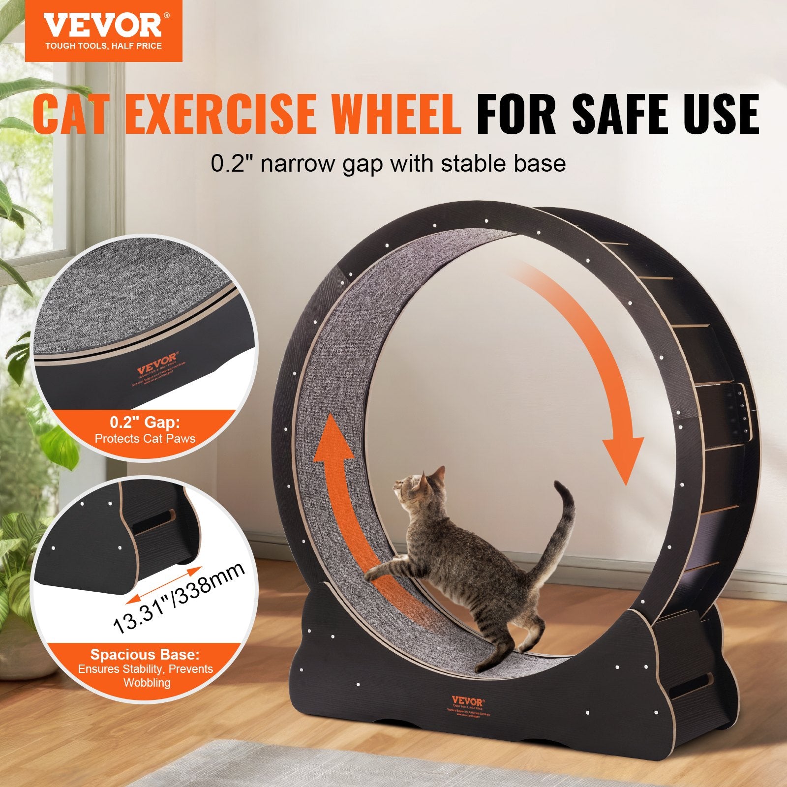Wooden Cat Exercise Wheel, 43.3" Large Cat Treadmill Wheel for Indoor Cats, Cat Running Wheel with Detachable V952-MZMPBJHSMDB4VD4DSV0