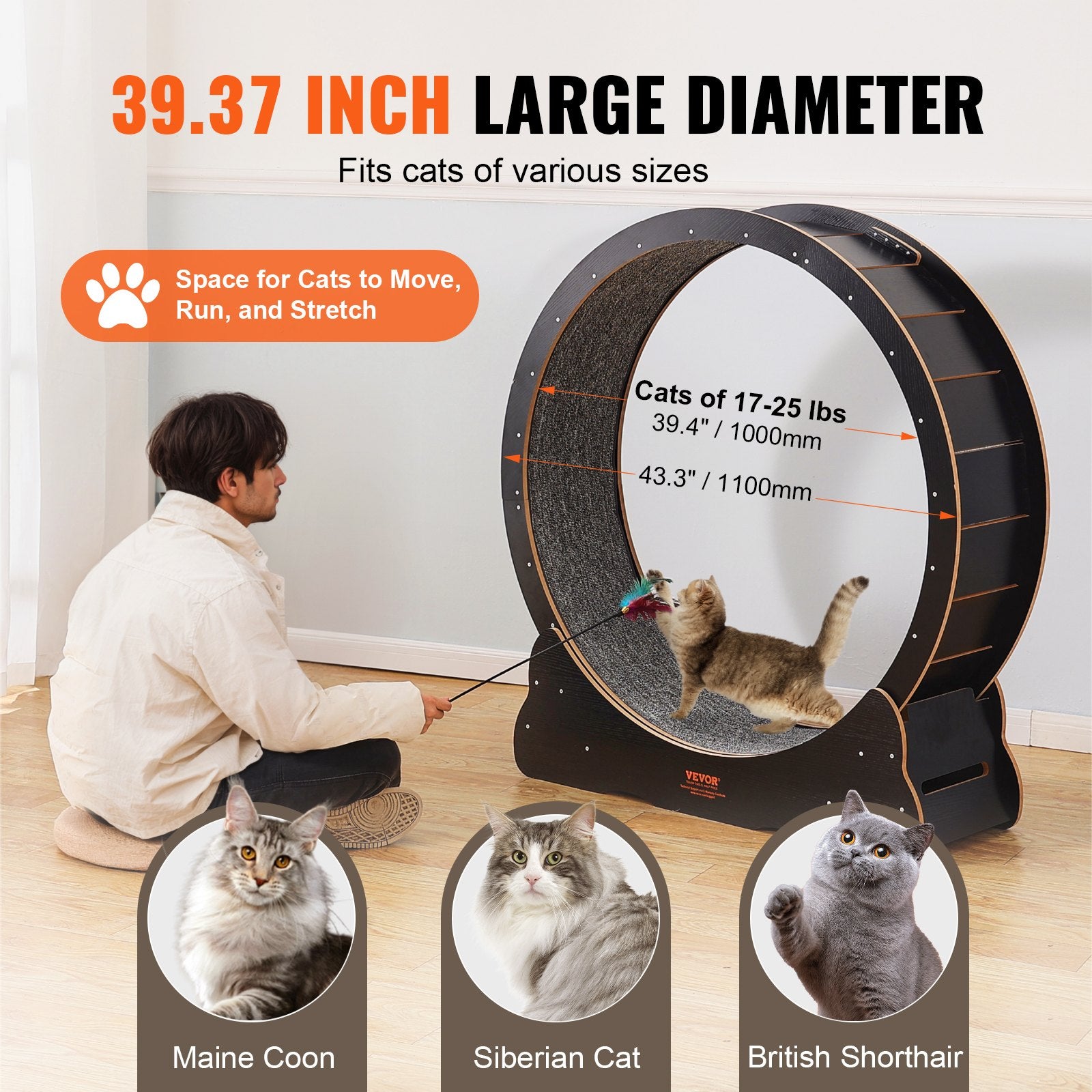 Wooden Cat Exercise Wheel, 43.3" Large Cat Treadmill Wheel for Indoor Cats, Cat Running Wheel with Detachable V952-MZMPBJHSMDB4VD4DSV0