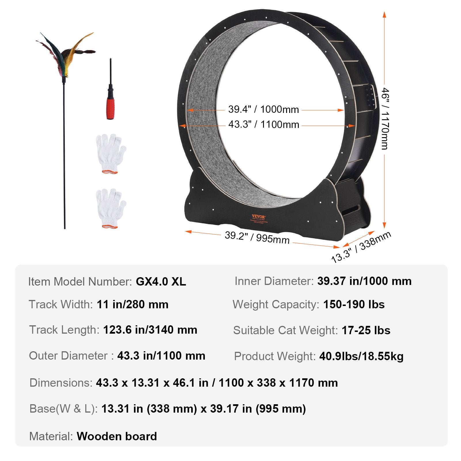 Wooden Cat Exercise Wheel, 43.3" Large Cat Treadmill Wheel for Indoor Cats, Cat Running Wheel with Detachable V952-MZMPBJHSMDB4VD4DSV0