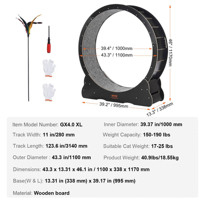 Wooden Cat Exercise Wheel, 43.3" Large Cat Treadmill Wheel for Indoor Cats, Cat Running Wheel with Detachable V952-MZMPBJHSMDB4VD4DSV0
