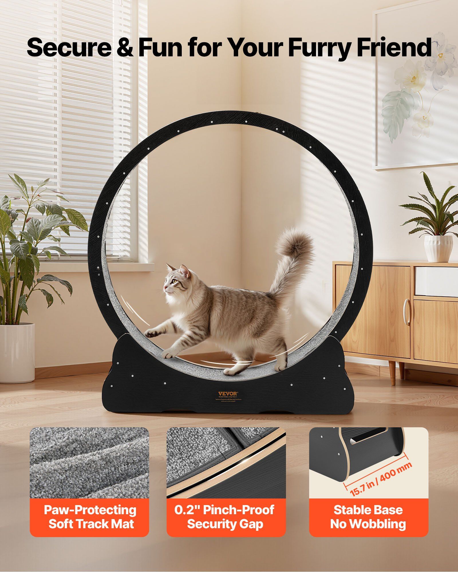 Cat Exercise Wheel, 120 cm Wooden Cat Running Wheel for Indoor Cats up to 12.7 kg, Cats Treadmill with V952-MZMPBJLHSMDB3N5ZN001V0