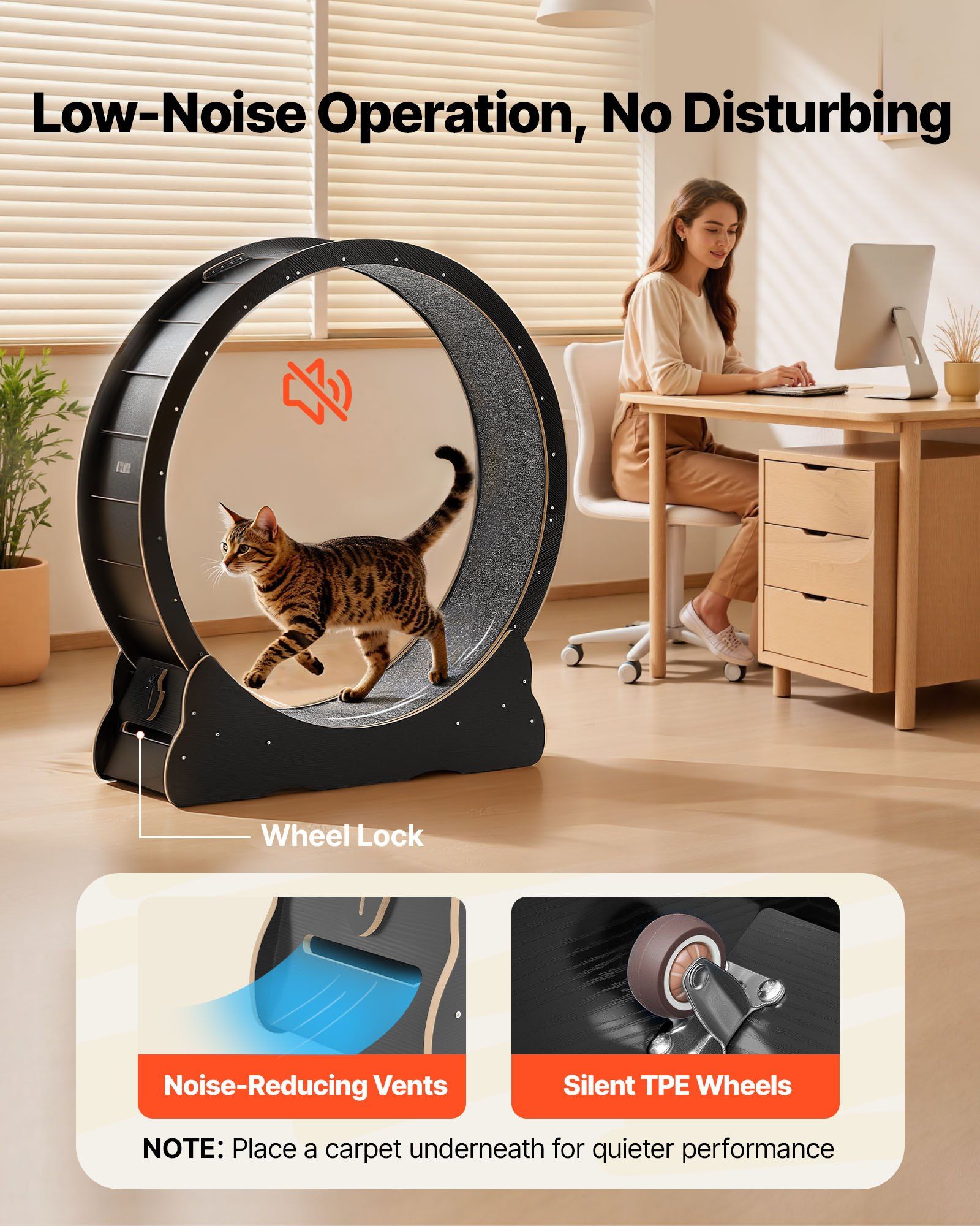 Cat Exercise Wheel, 120 cm Wooden Cat Running Wheel for Indoor Cats up to 12.7 kg, Cats Treadmill with V952-MZMPBJLHSMDB3N5ZN001V0