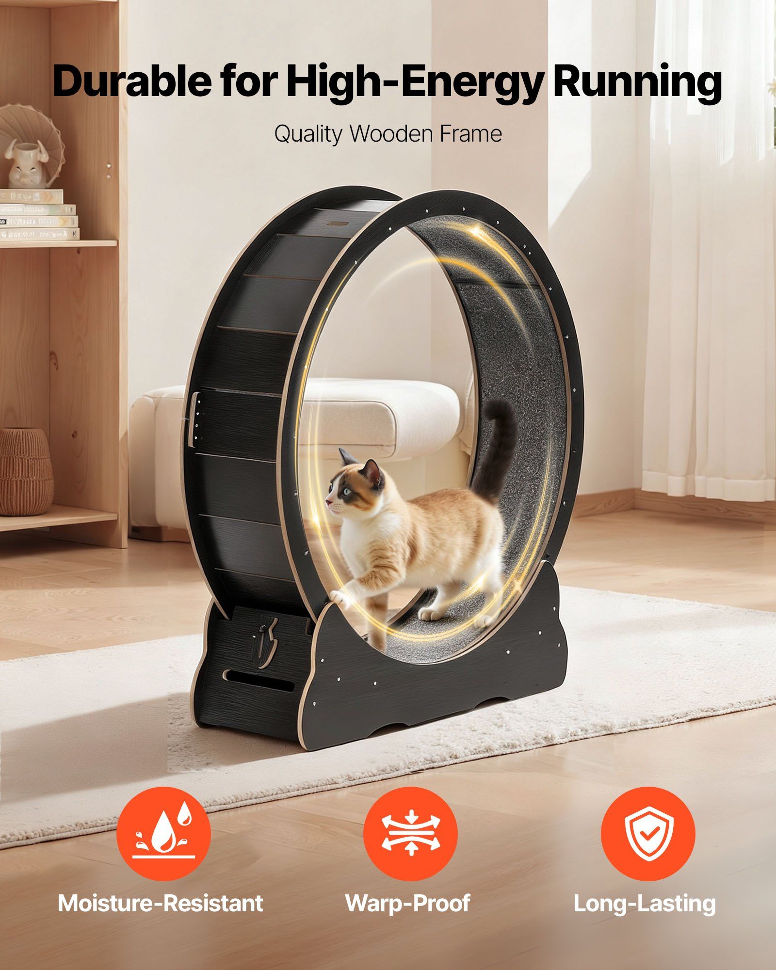 Cat Exercise Wheel, 120 cm Wooden Cat Running Wheel for Indoor Cats up to 12.7 kg, Cats Treadmill with V952-MZMPBJLHSMDB3N5ZN001V0