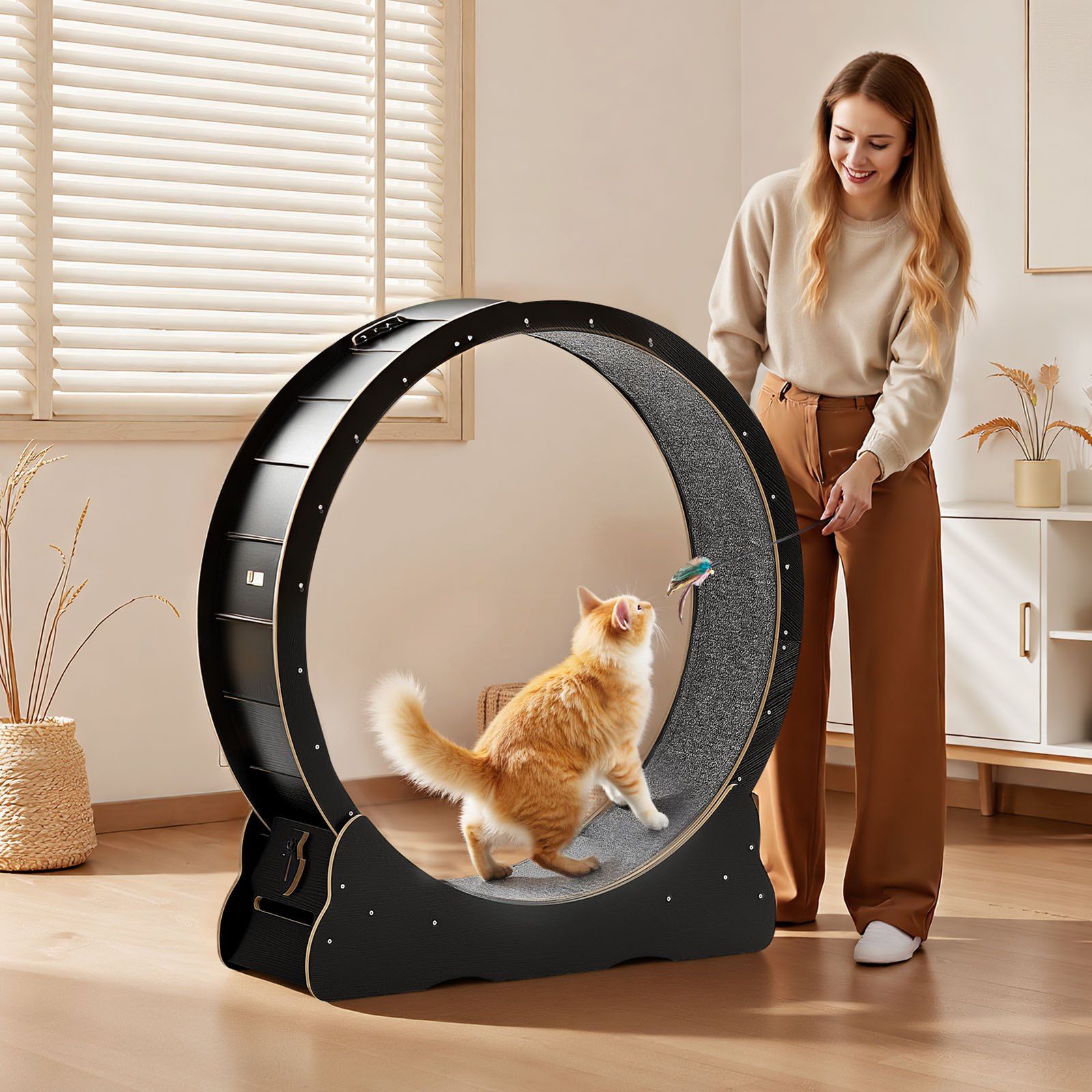 Cat Exercise Wheel, 120 cm Wooden Cat Running Wheel for Indoor Cats up to 12.7 kg, Cats Treadmill with V952-MZMPBJLHSMDB3N5ZN001V0