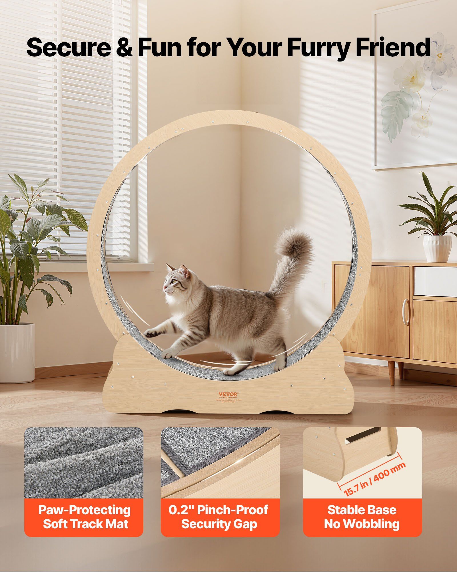 Cat Exercise Wheel, 120cm Wooden Cat Running Wheel for Indoor Cats up to 12.7kg Cats Treadmill with Carpeted V952-MZMPBJMWSMDB3W6JK001V0