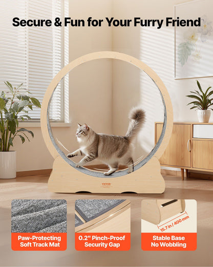 Cat Exercise Wheel, 120cm Wooden Cat Running Wheel for Indoor Cats up to 12.7kg Cats Treadmill with Carpeted V952-MZMPBJMWSMDB3W6JK001V0