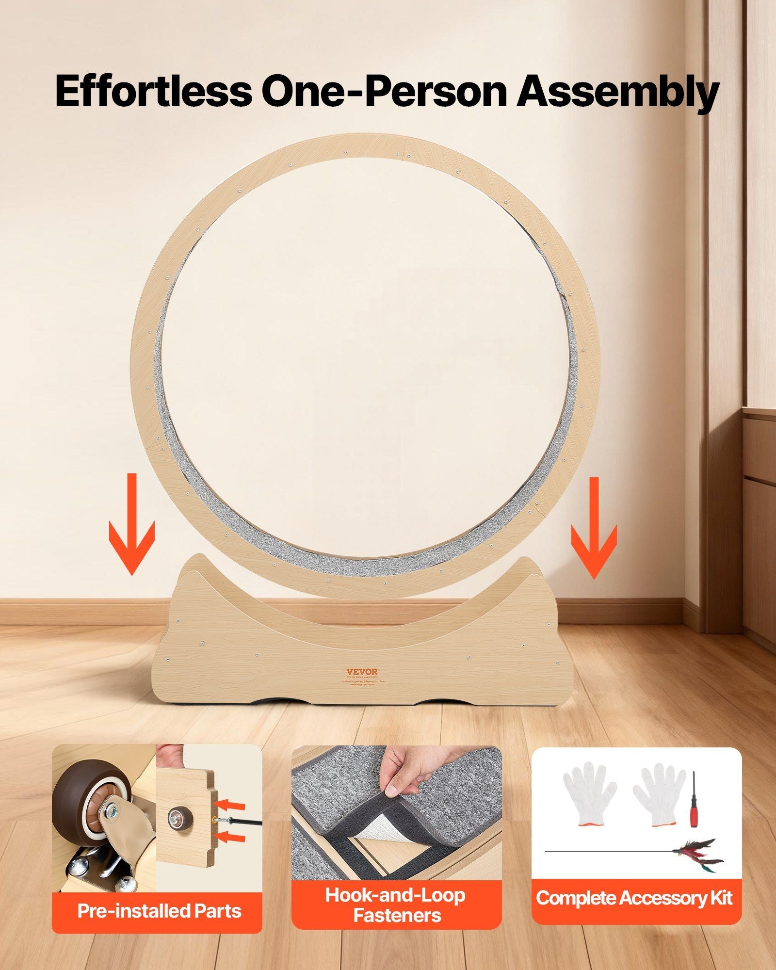 Cat Exercise Wheel, 120cm Wooden Cat Running Wheel for Indoor Cats up to 12.7kg Cats Treadmill with Carpeted V952-MZMPBJMWSMDB3W6JK001V0