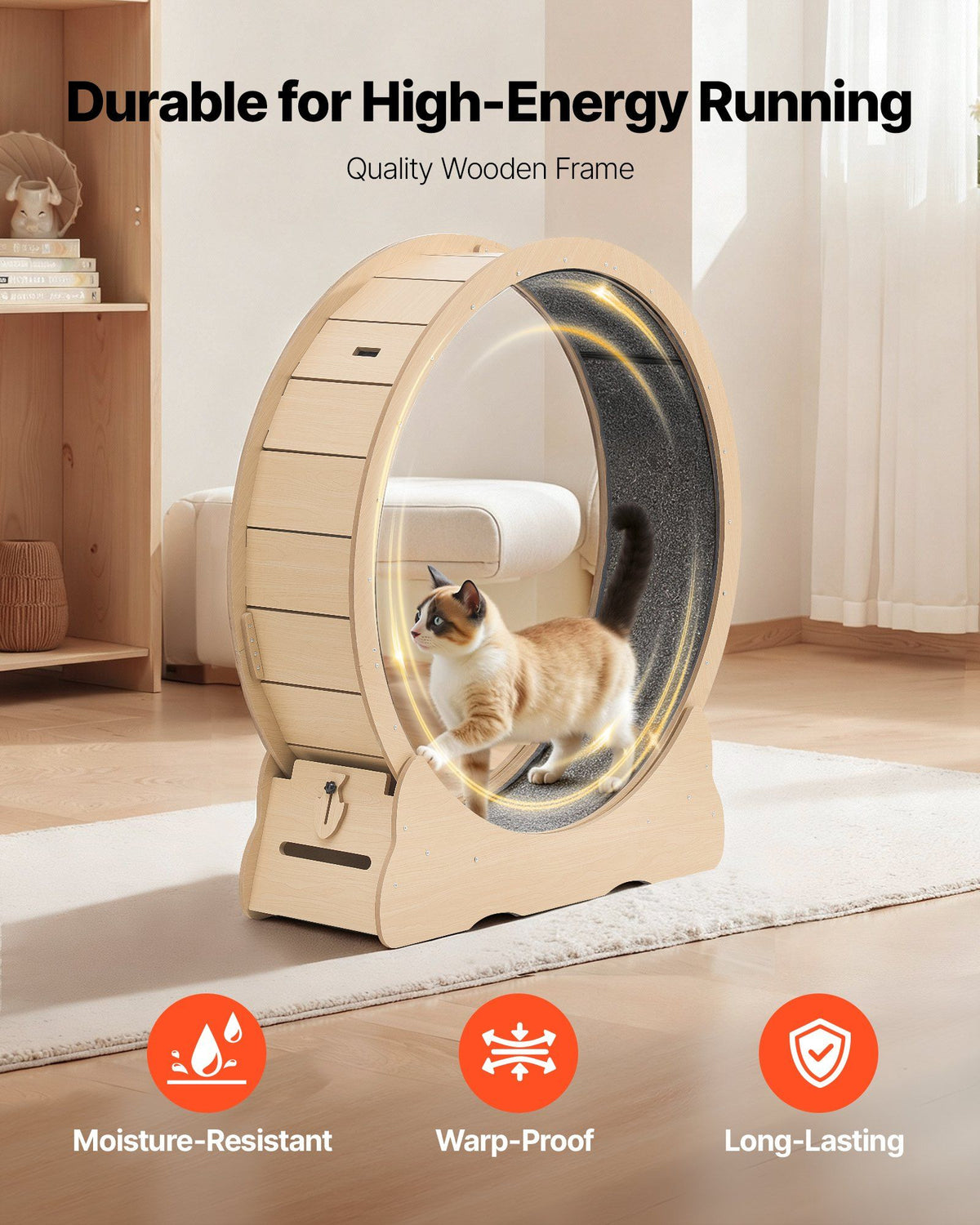 Cat Exercise Wheel, 120cm Wooden Cat Running Wheel for Indoor Cats up to 12.7kg Cats Treadmill with Carpeted V952-MZMPBJMWSMDB3W6JK001V0