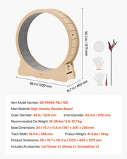 Cat Exercise Wheel, 120cm Wooden Cat Running Wheel for Indoor Cats up to 12.7kg Cats Treadmill with Carpeted V952-MZMPBJMWSMDB3W6JK001V0