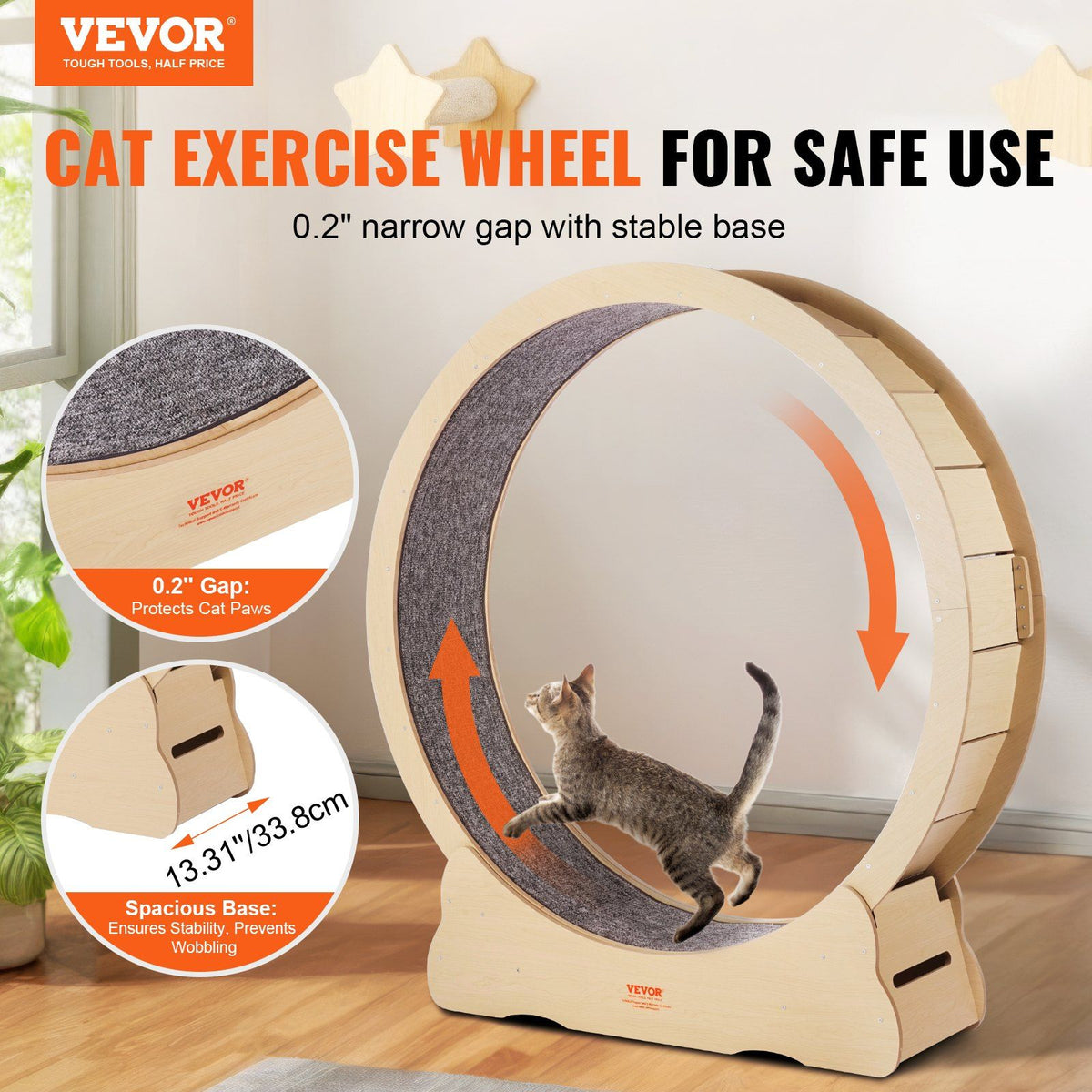Wooden Cat Exercise Wheel, 1320mm Large Cat Treadmill Wheel for Indoor Cats, Cat Running Wheel with V952-MZMPBJYMSMDBJ1EXWV0