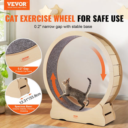 Wooden Cat Exercise Wheel, 1320mm Large Cat Treadmill Wheel for Indoor Cats, Cat Running Wheel with V952-MZMPBJYMSMDBJ1EXWV0