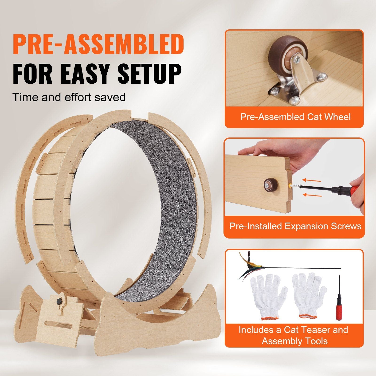 Wooden Cat Exercise Wheel, 1320mm Large Cat Treadmill Wheel for Indoor Cats, Cat Running Wheel with V952-MZMPBJYMSMDBJ1EXWV0
