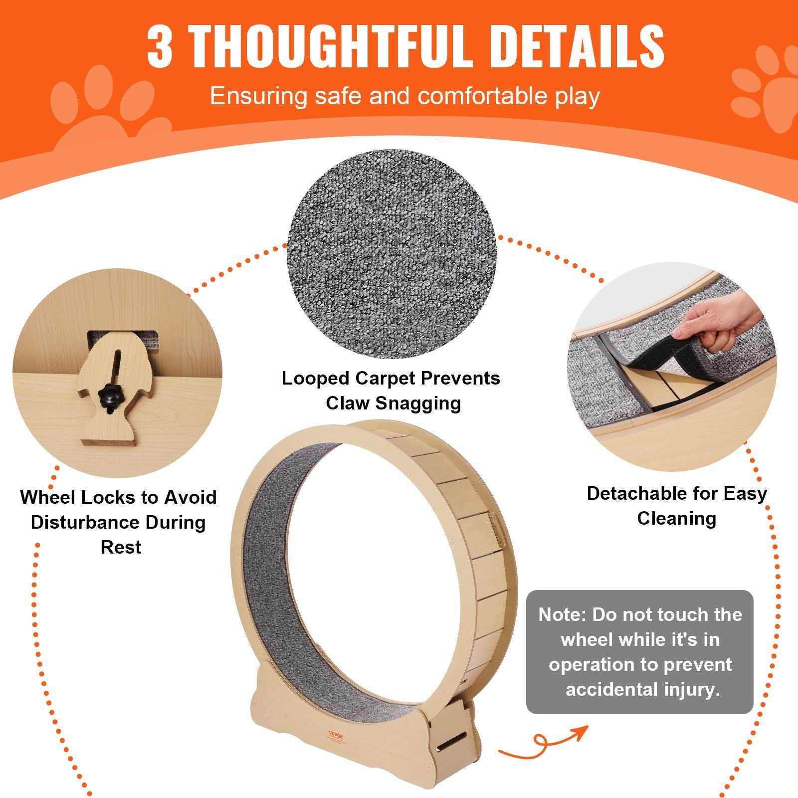 Wooden Cat Exercise Wheel, 1320mm Large Cat Treadmill Wheel for Indoor Cats, Cat Running Wheel with V952-MZMPBJYMSMDBJ1EXWV0