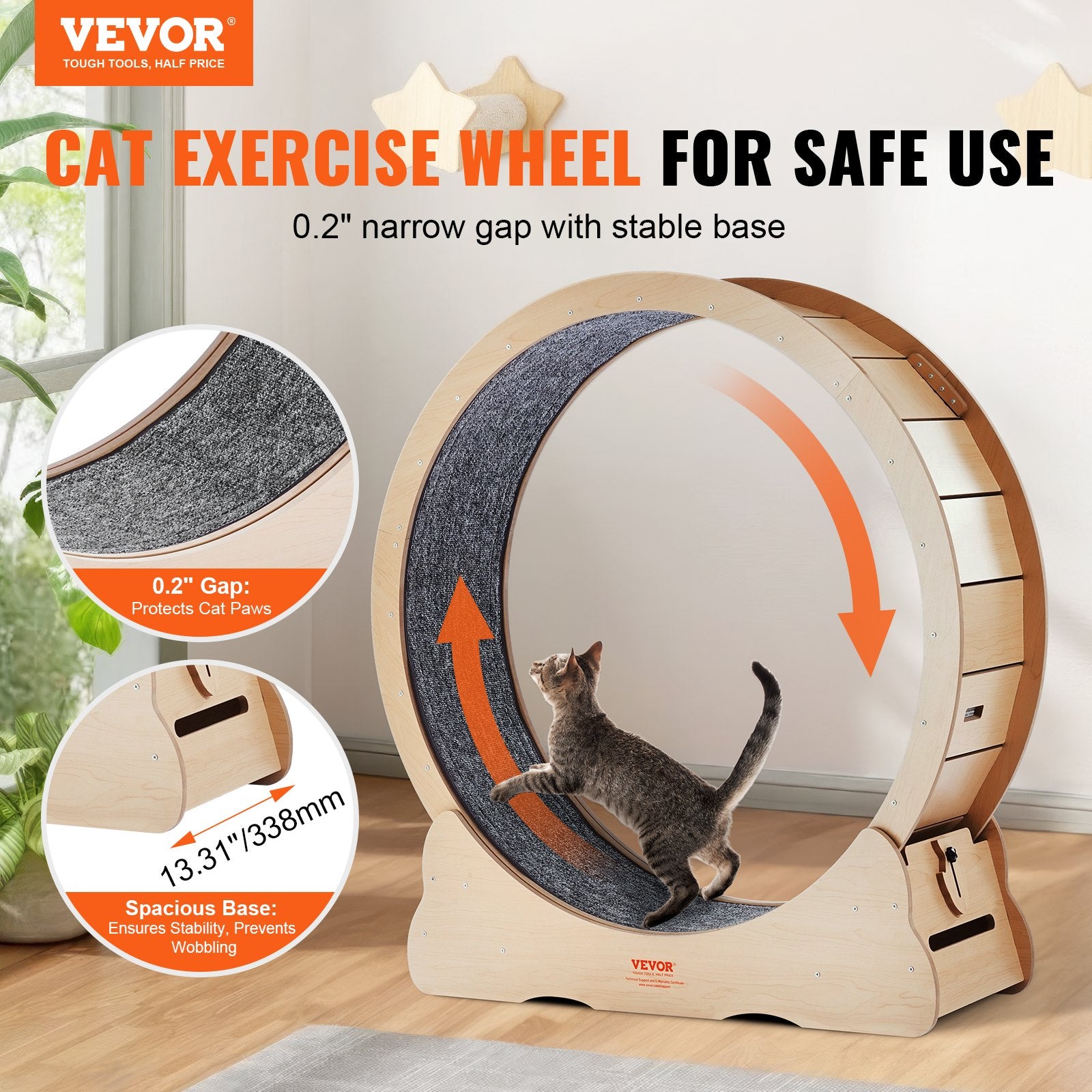 Wooden Cat Exercise Wheel, 43.3" Large Cat Treadmill Wheel for Indoor Cats, Cat Running Wheel with Detachable V952-MZMPBJYMSMDBOHXZ2V0