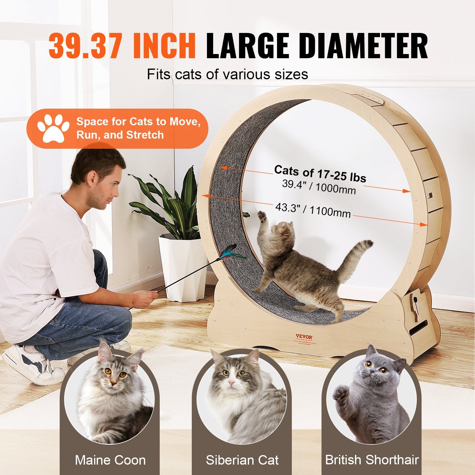 Wooden Cat Exercise Wheel, 43.3" Large Cat Treadmill Wheel for Indoor Cats, Cat Running Wheel with Detachable V952-MZMPBJYMSMDBOHXZ2V0