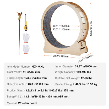 Wooden Cat Exercise Wheel, 43.3" Large Cat Treadmill Wheel for Indoor Cats, Cat Running Wheel with Detachable V952-MZMPBJYMSMDBOHXZ2V0