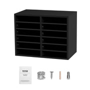 Wood Literature Organizer Adjustable File Sorter 12 Compartments Black V952-MZWJZLFPJBH12855MV0