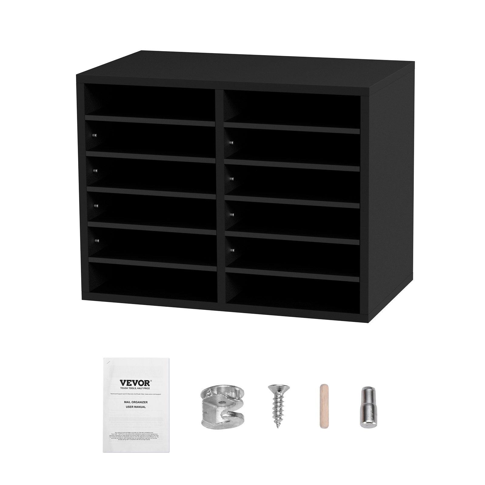 Wood Literature Organizer Adjustable File Sorter 12 Compartments Black V952-MZWJZLFPJBH12855MV0