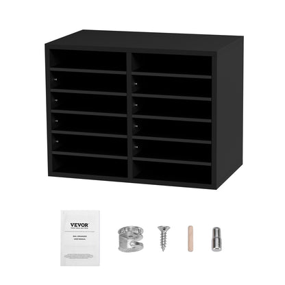 Wood Literature Organizer Adjustable File Sorter 12 Compartments Black V952-MZWJZLFPJBH12855MV0