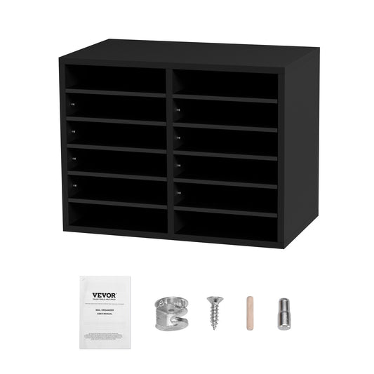 Wood Literature Organizer Adjustable File Sorter 12 Compartments Black V952-MZWJZLFPJBH12855MV0