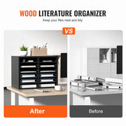 Wood Literature Organizer Adjustable File Sorter 12 Compartments Black V952-MZWJZLFPJBH12855MV0