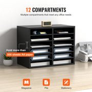Wood Literature Organizer Adjustable File Sorter 12 Compartments Black V952-MZWJZLFPJBH12855MV0