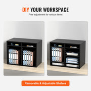 Wood Literature Organizer Adjustable File Sorter 12 Compartments Black V952-MZWJZLFPJBH12855MV0