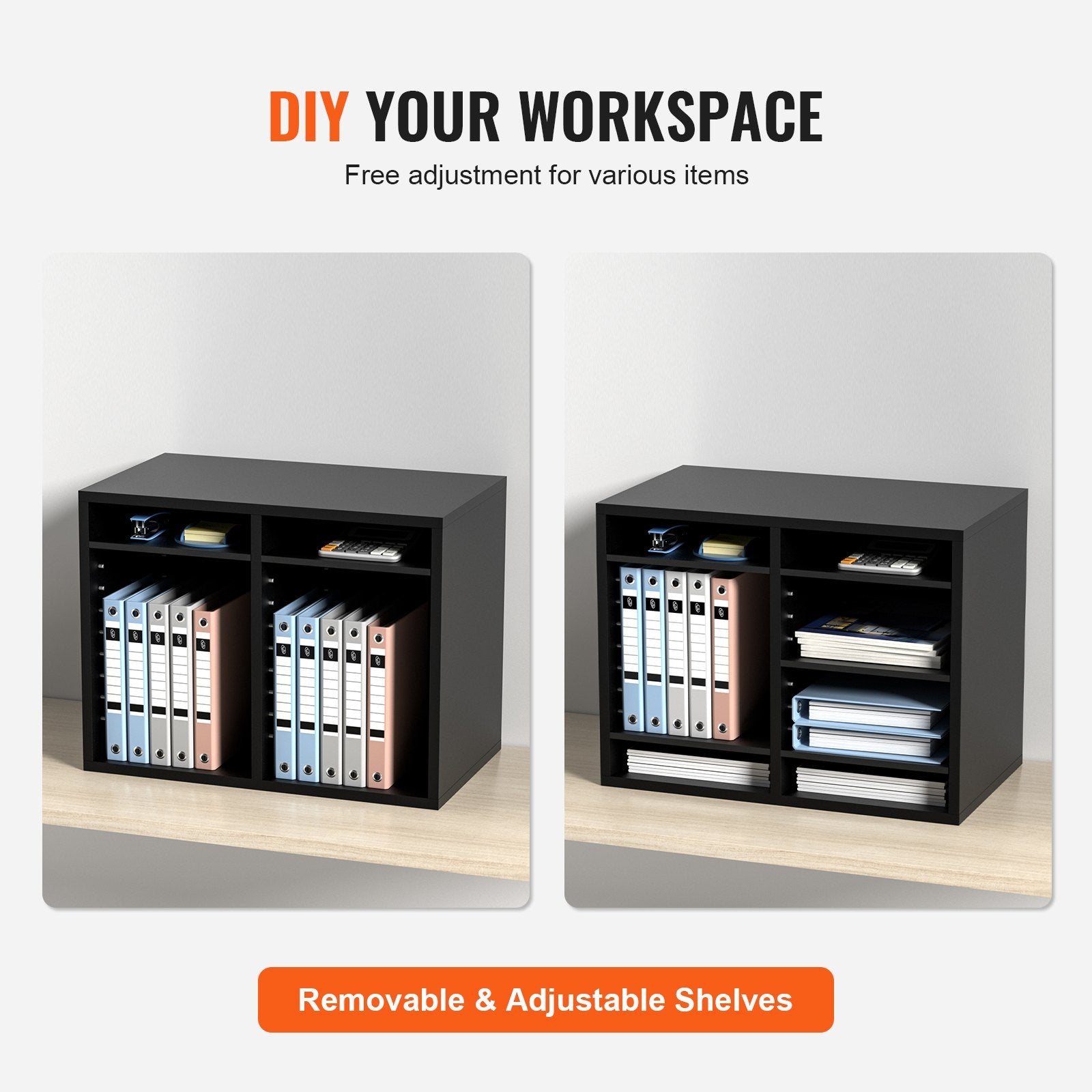 Wood Literature Organizer Adjustable File Sorter 12 Compartments Black V952-MZWJZLFPJBH12855MV0