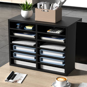 Wood Literature Organizer Adjustable File Sorter 12 Compartments Black V952-MZWJZLFPJBH12855MV0