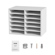 Wood Literature Organizer Adjustable File Sorter 12 Compartments White V952-MZWJZLFPJBH12EW2MV0