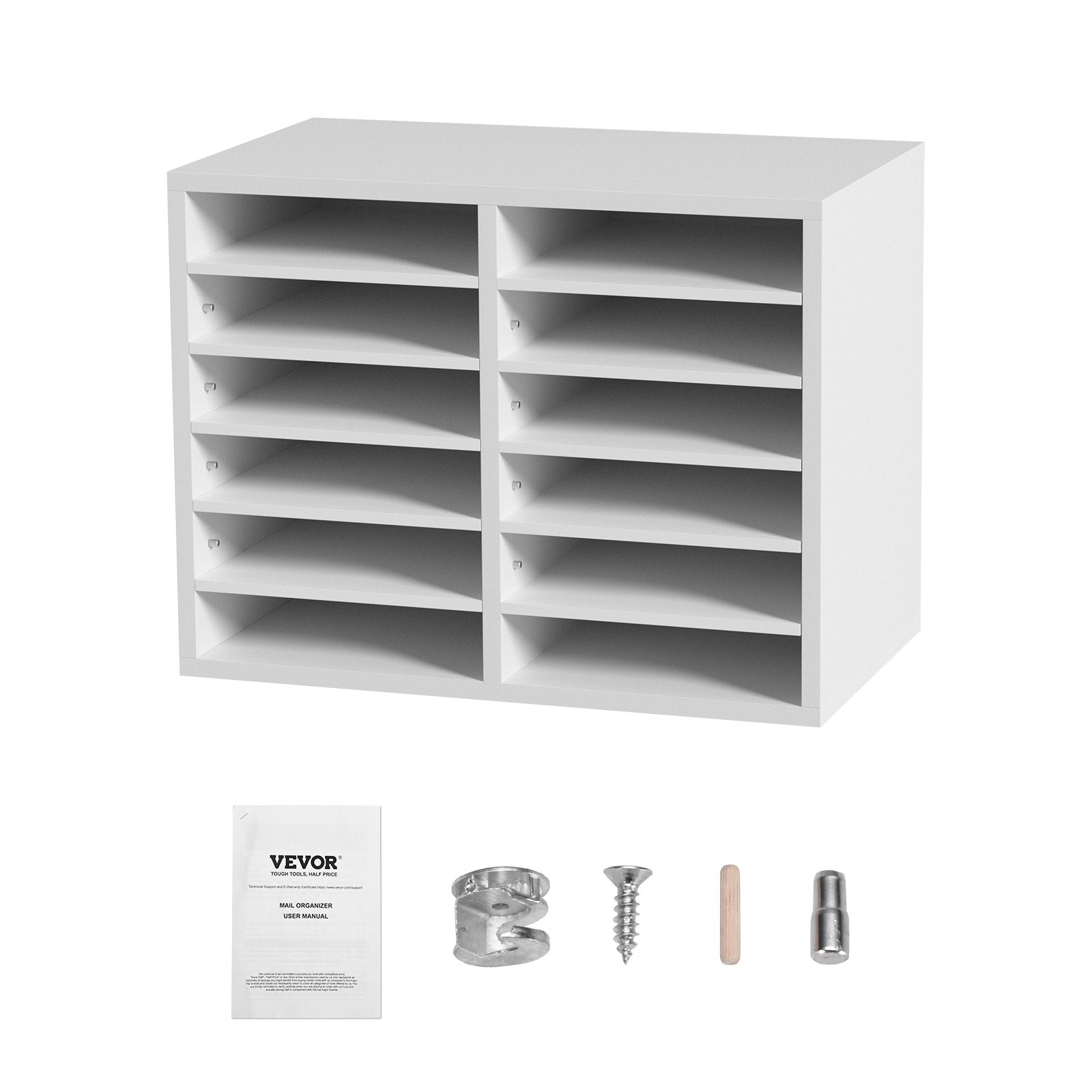 Wood Literature Organizer Adjustable File Sorter 12 Compartments White V952-MZWJZLFPJBH12EW2MV0