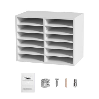 Wood Literature Organizer Adjustable File Sorter 12 Compartments White V952-MZWJZLFPJBH12EW2MV0
