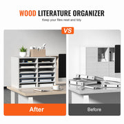 Wood Literature Organizer Adjustable File Sorter 12 Compartments White V952-MZWJZLFPJBH12EW2MV0