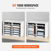 Wood Literature Organizer Adjustable File Sorter 12 Compartments White V952-MZWJZLFPJBH12EW2MV0