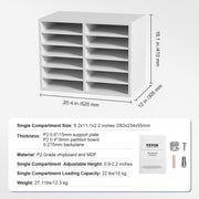 Wood Literature Organizer Adjustable File Sorter 12 Compartments White V952-MZWJZLFPJBH12EW2MV0