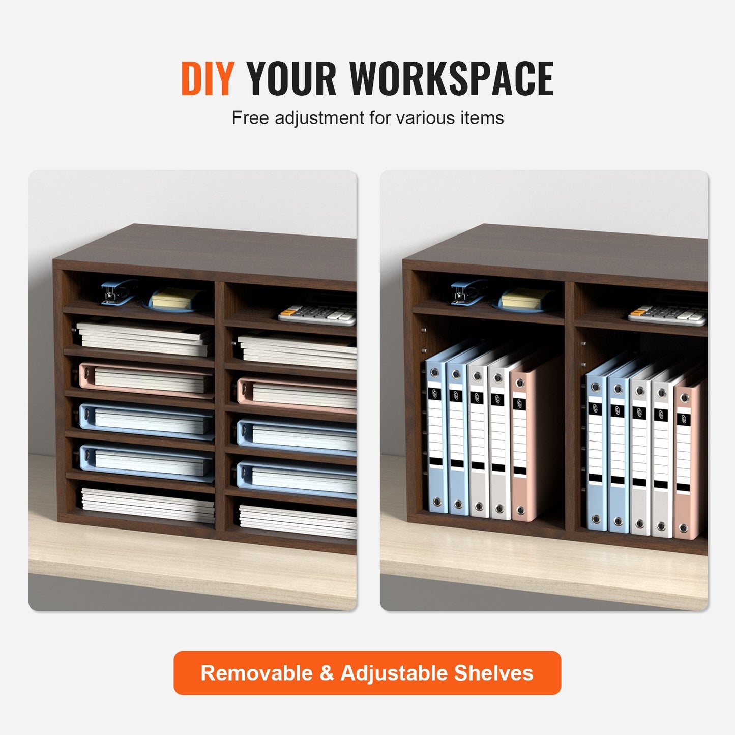 Wood Literature Organizer Adjustable File Sorter 12 Compartments Brown V952-MZWJZLFPJBH12X5B4V0