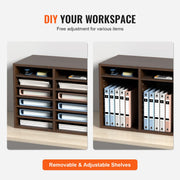 Wood Literature Organizer Adjustable File Sorter 12 Compartments Brown V952-MZWJZLFPJBH12X5B4V0