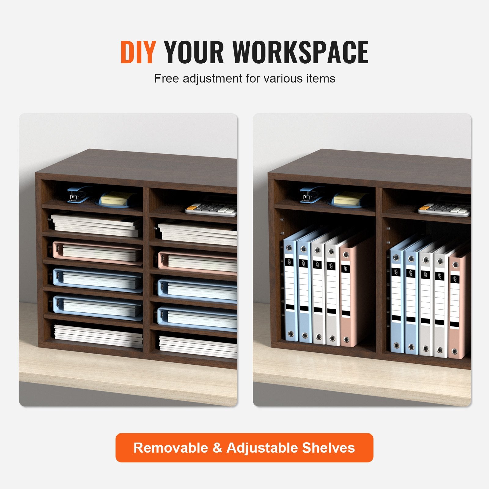 Wood Literature Organizer Adjustable File Sorter 12 Compartments Brown V952-MZWJZLFPJBH12X5B4V0